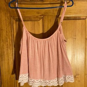 Pink and cream striped cropped tank